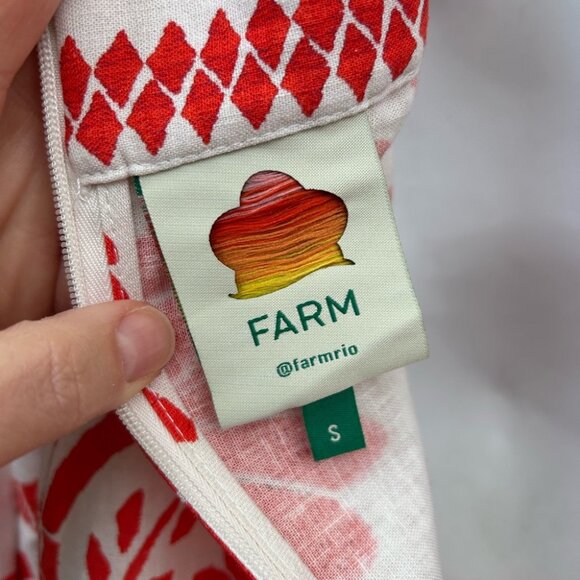 Farm Rio Jungle Flow Belted Mini Dress Red/ Cream Linen, Small - Picture 16 of 16